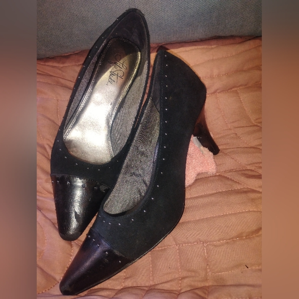 Life Stride Black Heels with Embellished Design